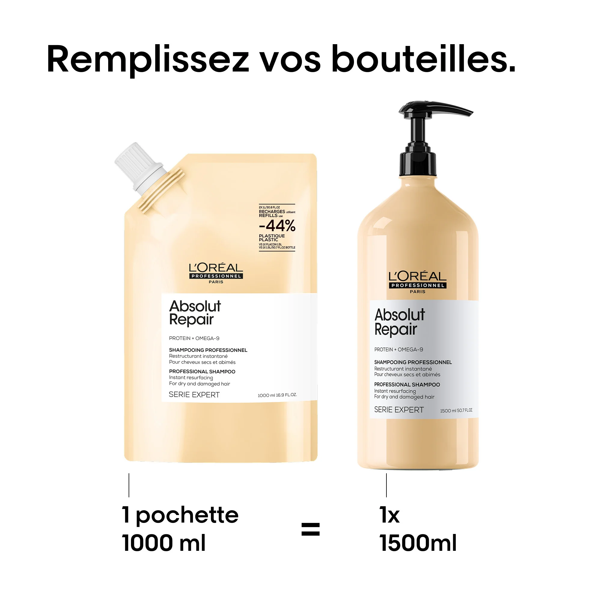 L'Oréal Professionnel Absolut Repair Pochette de Recharge Shampooing - 1000ml - Image 6