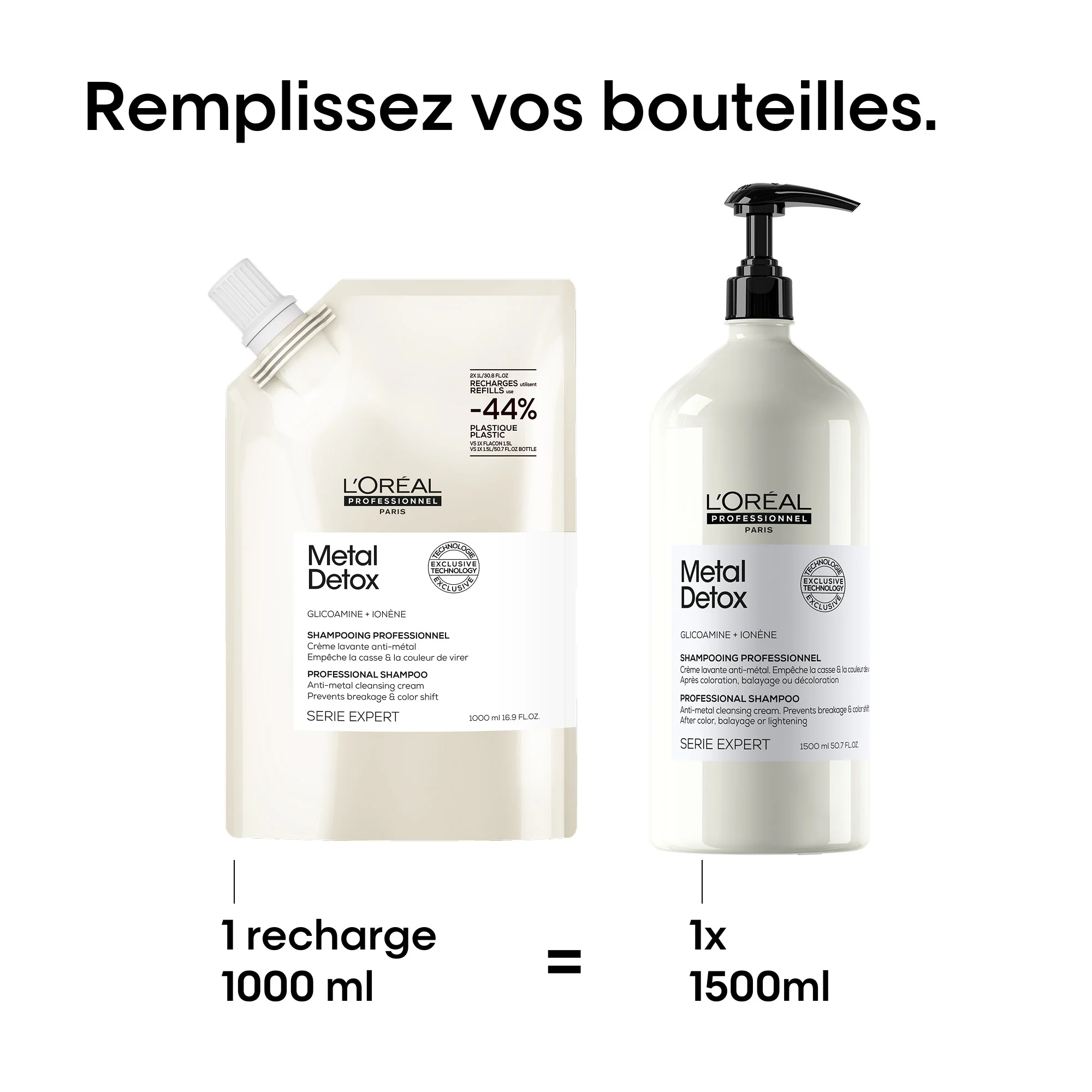 L'Oréal Professionnel Metal Detox Pochette de Recharge Shampooing - 1000ml - Image 5